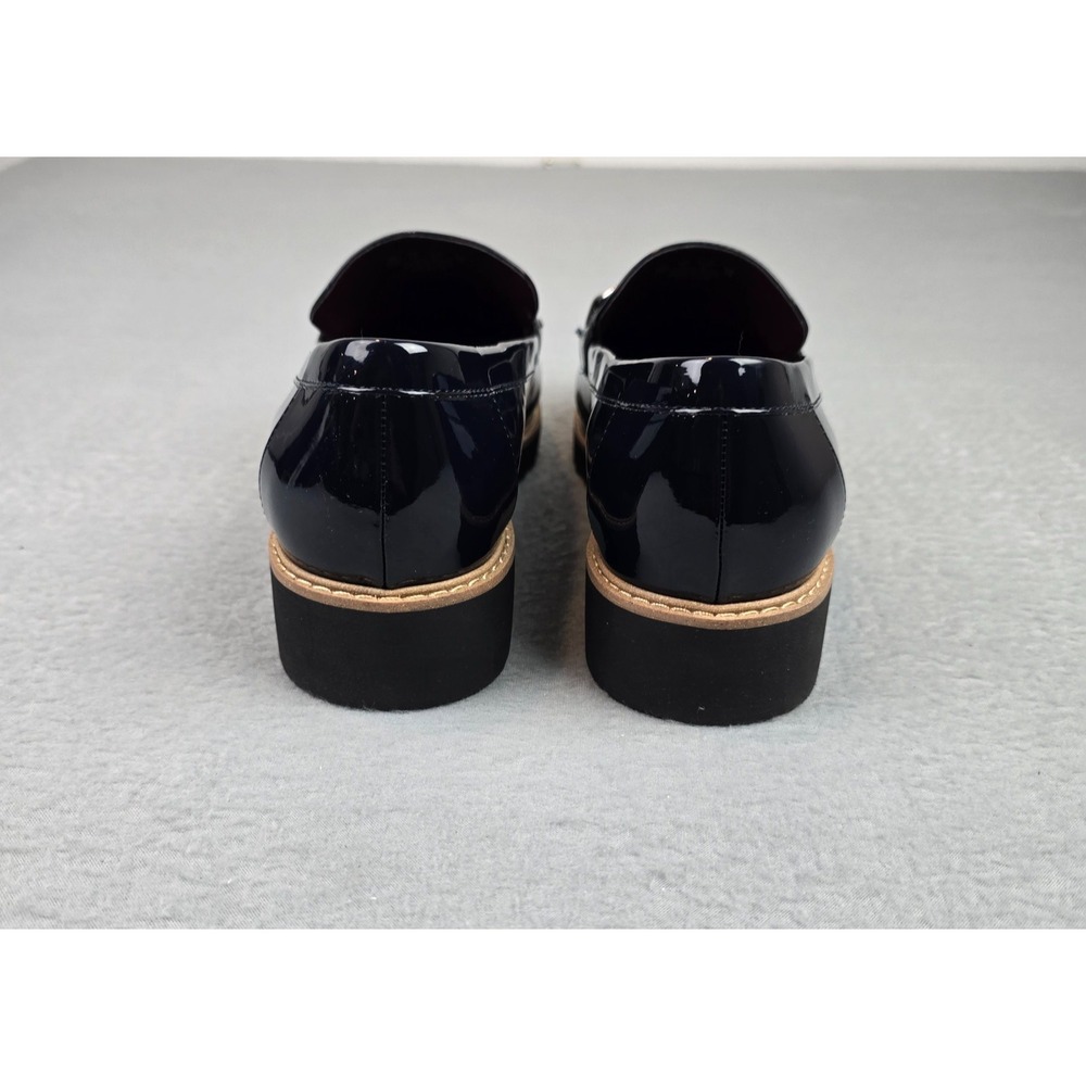Franco Sarto Patent Loafers Navy Blue Horsebit Slip On Shoes Women's 10W Preppy - Picture 3 of 10